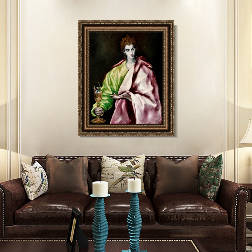 INVIN ART Framed Canvas Art Giclee Print St. John The Evangelist by El Greco Wall Art