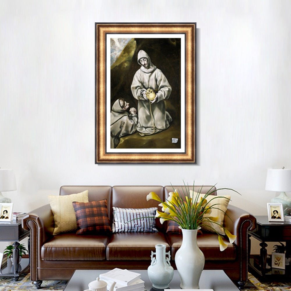 INVIN ART Framed Canvas Art Giclee Print St Francis And Brother Leo Meditating On Death by El Greco Wall Art