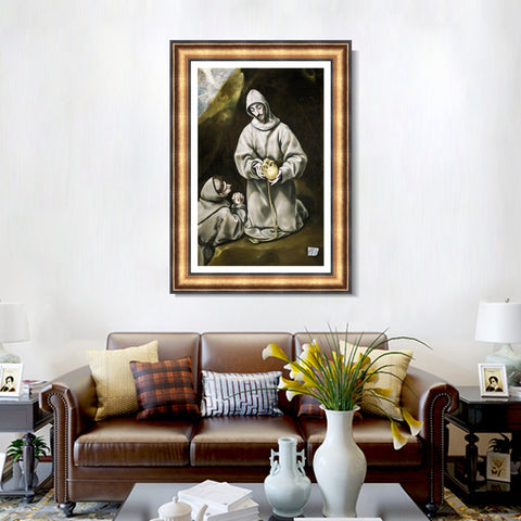 INVIN ART Framed Canvas Art Giclee Print St Francis And Brother Leo Meditating On Death by El Greco Wall Art Living Room Home Office Decorations