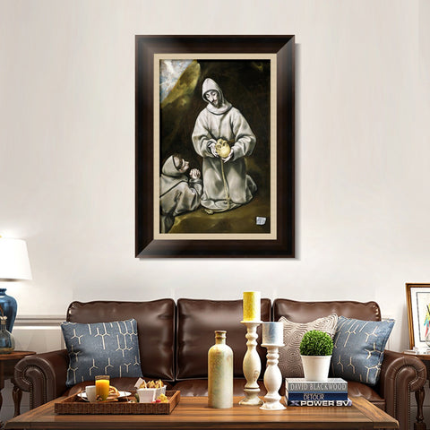INVIN ART Framed Canvas Art Giclee Print St Francis And Brother Leo Meditating On Death by El Greco Wall Art Living Room Home Office Decorations
