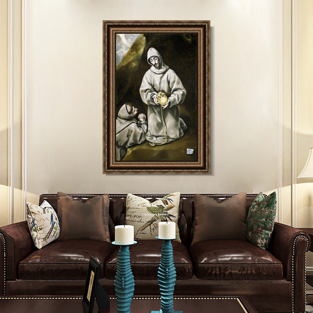 INVIN ART Framed Canvas Art Giclee Print St Francis And Brother Leo Meditating On Death by El Greco Wall Art