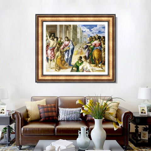 INVIN ART Framed Canvas Art Giclee Print Christ Healing The Blind by El Greco Wall Art Living Room Home Office Decorations