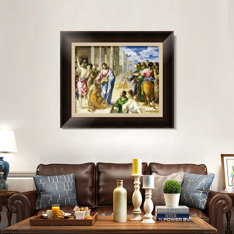 INVIN ART Framed Canvas Art Giclee Print Christ Healing The Blind by El Greco Wall Art Living Room Home Office Decorations