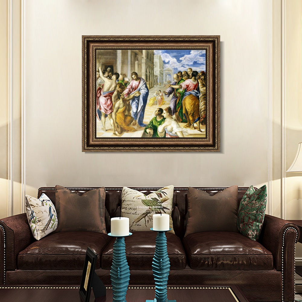 INVIN ART Framed Canvas Art Giclee Print Christ Healing The Blind by El Greco Wall Art Living Room Home Office Decorations