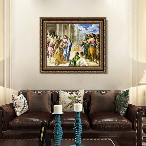 INVIN ART Framed Canvas Art Giclee Print Christ Healing The Blind by El Greco Wall Art Living Room Home Office Decorations