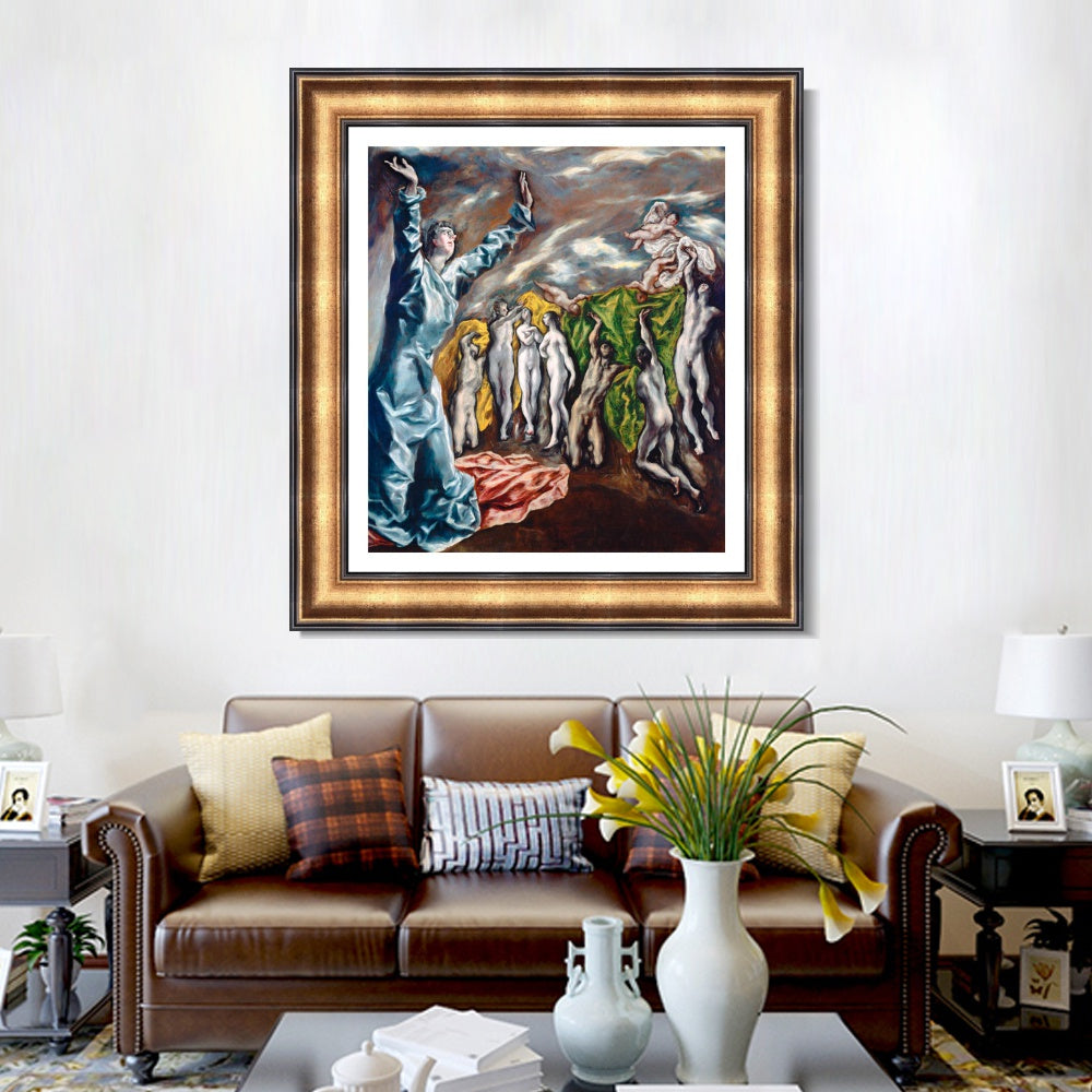 INVIN ART Framed Canvas Art Giclee Print Christ The Opening Of The Fifth Seal by El Greco Wall Art