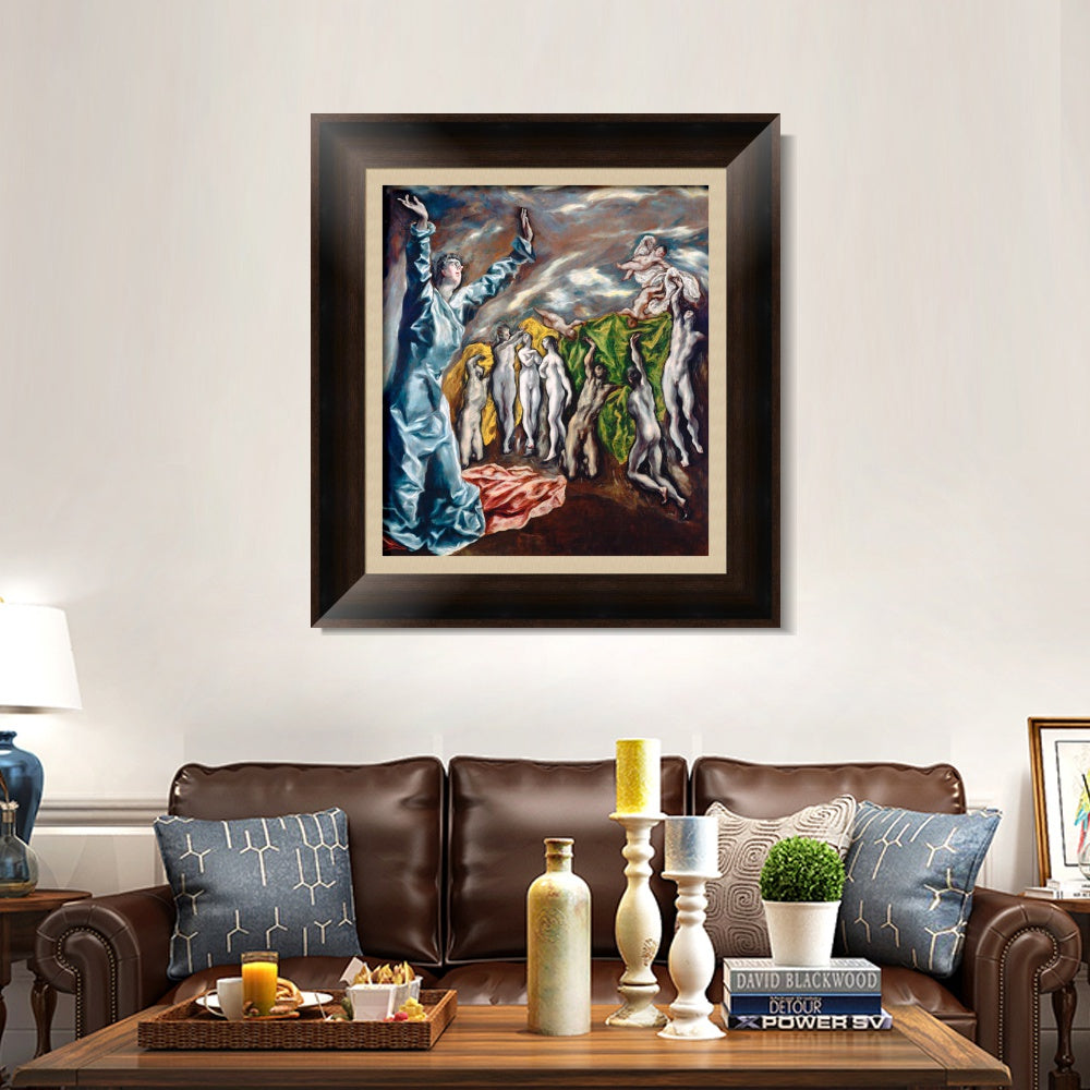 INVIN ART Framed Canvas Art Giclee Print Christ The Opening Of The Fifth Seal by El Greco Wall Art