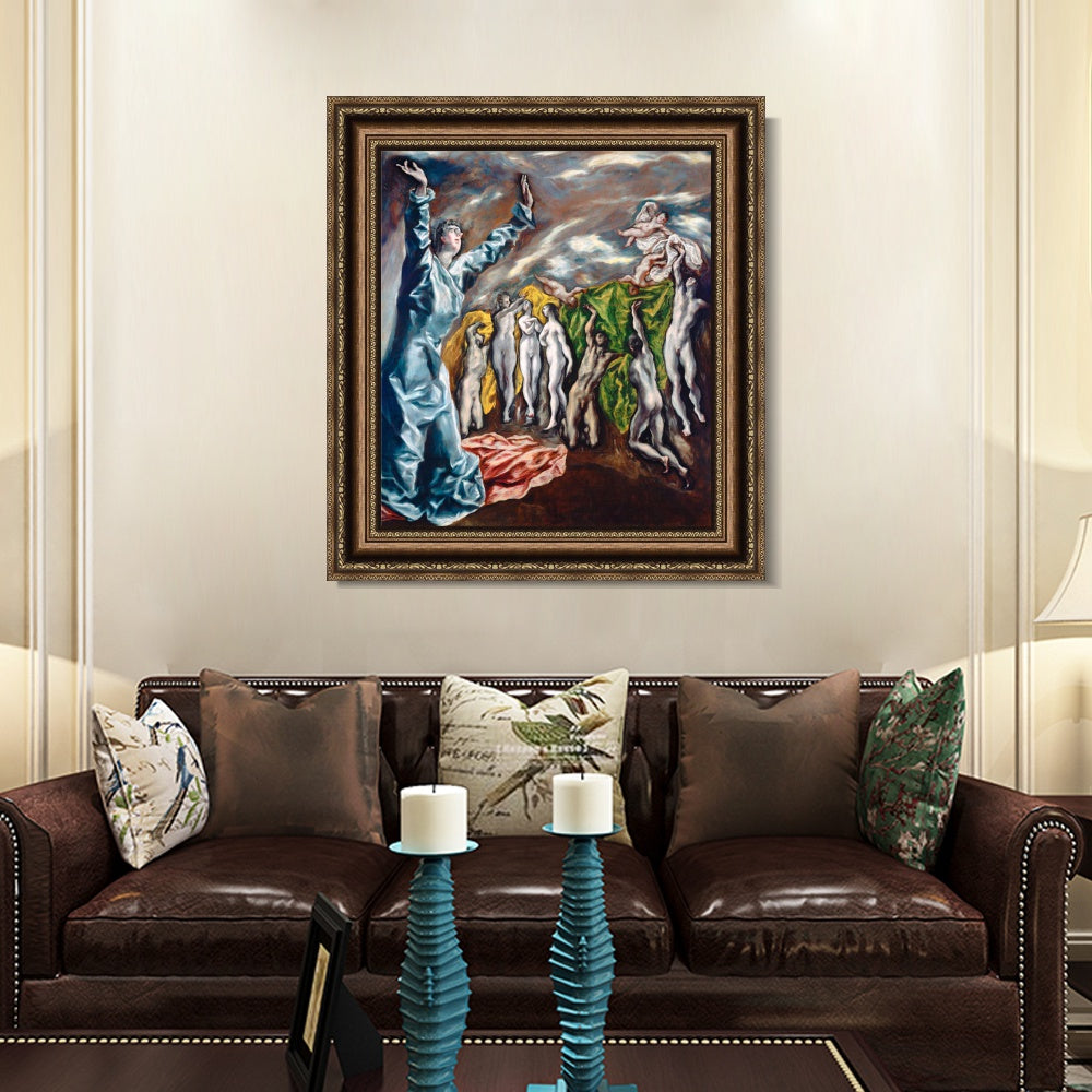 INVIN ART Framed Canvas Art Giclee Print Christ The Opening Of The Fifth Seal by El Greco Wall Art