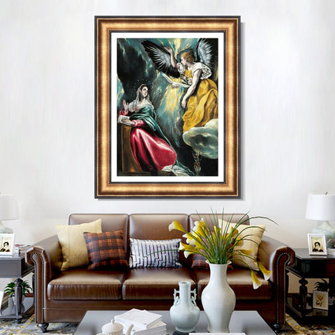 INVIN ART Framed Canvas Art Giclee Print The Annunciation#65 by El Greco Wall Art Living Room Home Office Decorations