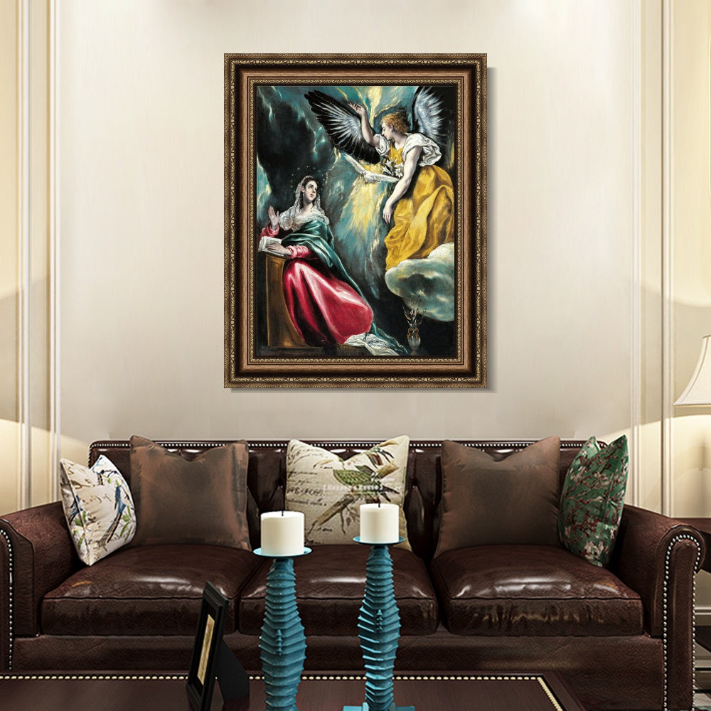 INVIN ART Framed Canvas Art Giclee Print The Annunciation#65 by El Greco Wall Art
