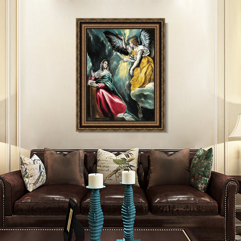 INVIN ART Framed Canvas Art Giclee Print The Annunciation#65 by El Greco Wall Art Living Room Home Office Decorations