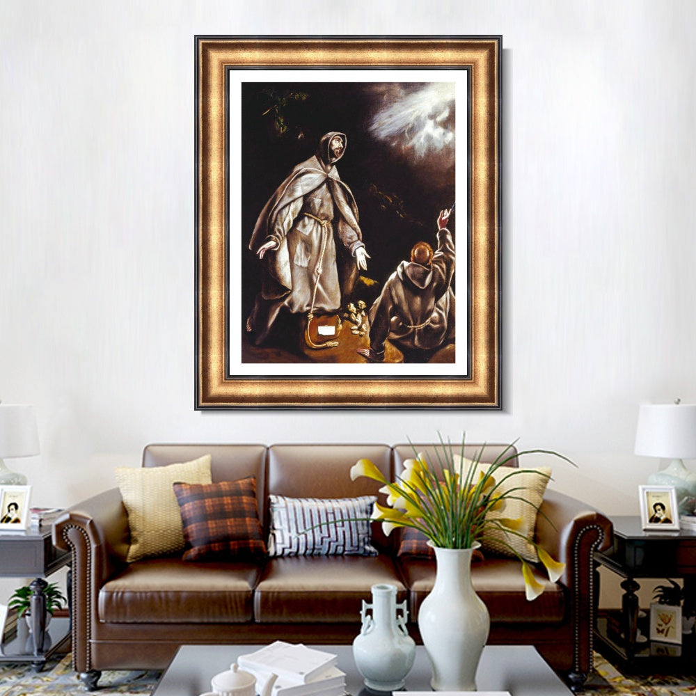 INVIN ART Framed Canvas Art Giclee Print Saint Francis Vision Of The Flaming Torch by El Greco Wall Art