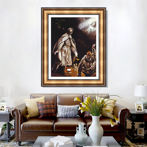 INVIN ART Framed Canvas Art Giclee Print Saint Francis Vision Of The Flaming Torch by El Greco Wall Art Living Room Home Office Decorations