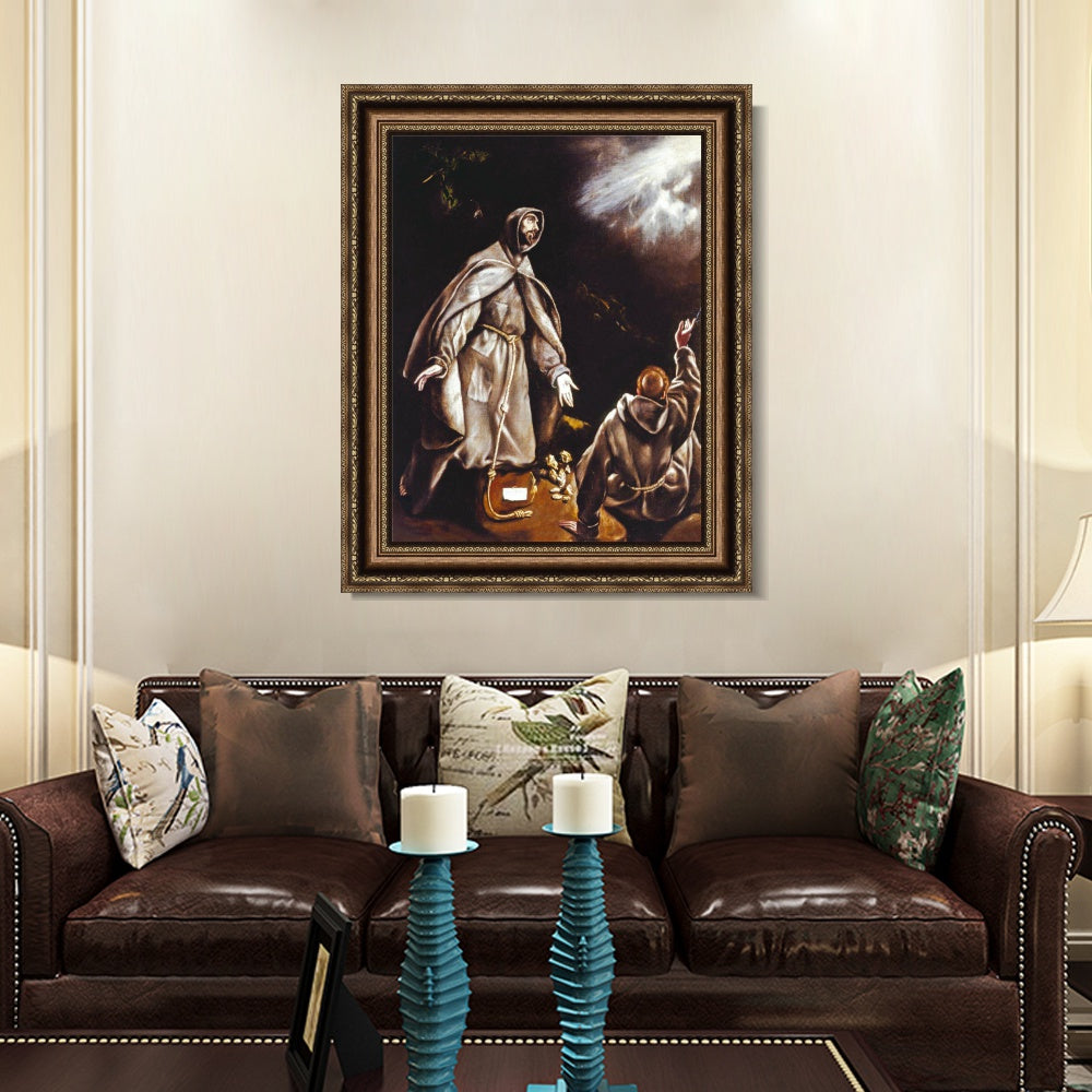 INVIN ART Framed Canvas Art Giclee Print Saint Francis Vision Of The Flaming Torch by El Greco Wall Art