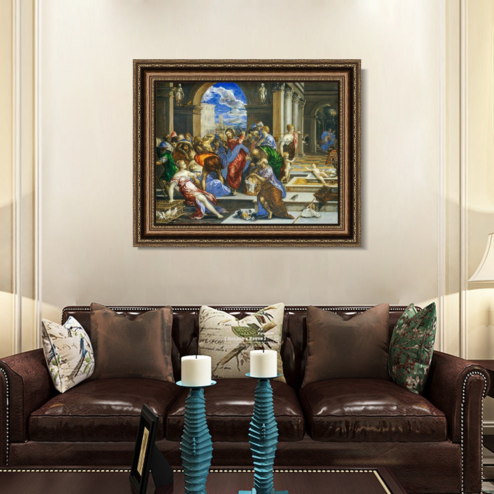 INVIN ART Framed Canvas Art Giclee Print Christ Driving The Traders by El Greco Wall Art