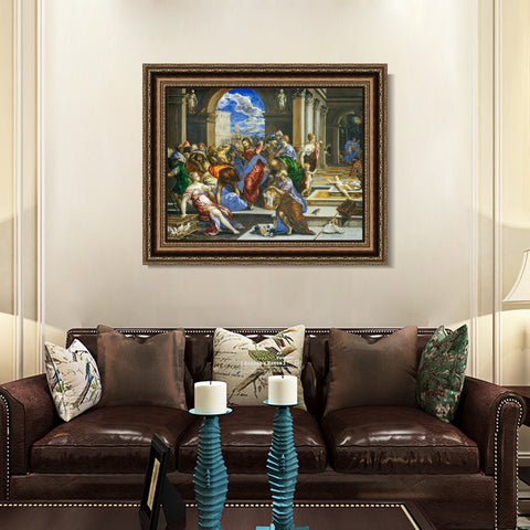 INVIN ART Framed Canvas Art Giclee Print Christ Driving The Traders by El Greco Wall Art Living Room Home Office Decorations
