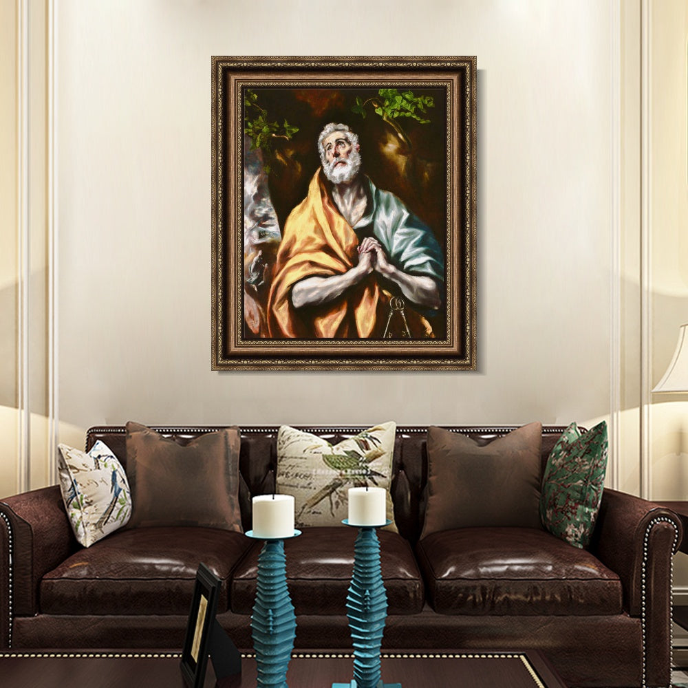 INVIN ART Framed Canvas Art Giclee Print The Repentant St. Peter by El Greco Wall Art