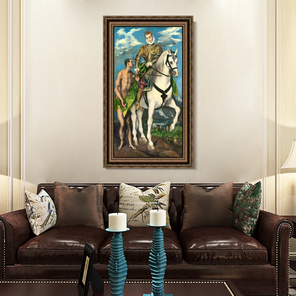 INVIN ART Framed Canvas Art Giclee Print Saint Martin and The Beggar,1597 by El Greco Wall Art Living Room Home Office Decorations