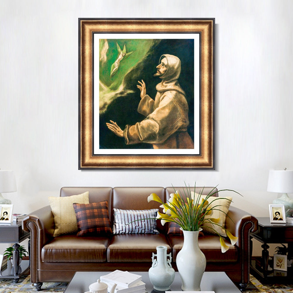 INVIN ART Framed Canvas Art Giclee Print Saint Francis of Assisi Receiving The Stigmata by El Greco Wall Art