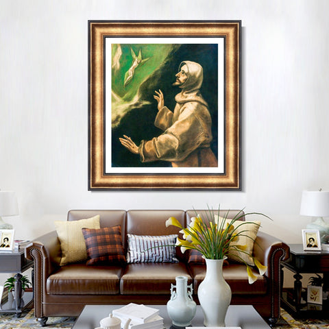 INVIN ART Framed Canvas Art Giclee Print Saint Francis of Assisi Receiving The Stigmata by El Greco Wall Art Living Room Home Office Decorations