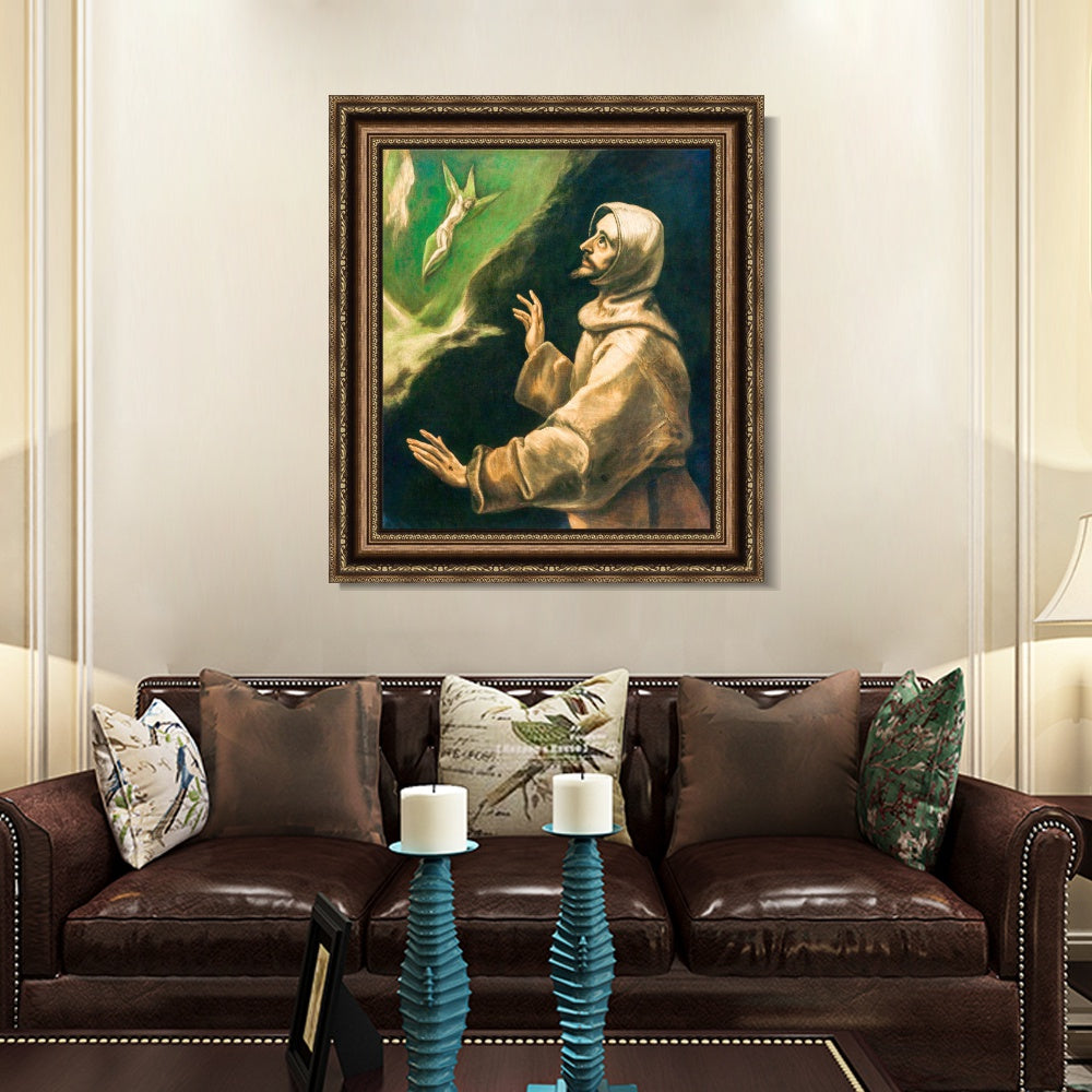 INVIN ART Framed Canvas Art Giclee Print Saint Francis of Assisi Receiving The Stigmata by El Greco Wall Art