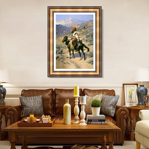 INVIN ART Framed Canvas Art Giclee Print An Indian Trapper,1889 by Frederic Remington Wall Art Living Room Home Office Decorations