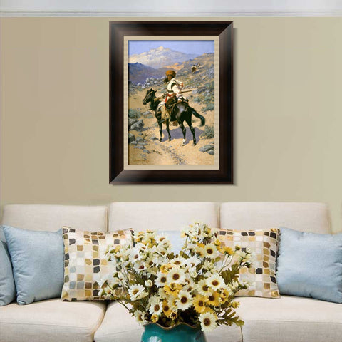 INVIN ART Framed Canvas Art Giclee Print An Indian Trapper,1889 by Frederic Remington Wall Art Living Room Home Office Decorations