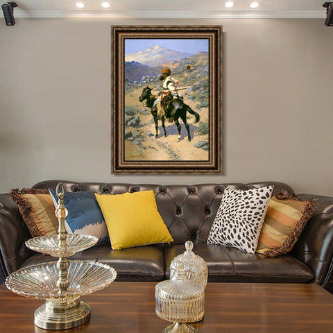 INVIN ART Framed Canvas Art Giclee Print An Indian Trapper,1889 by Frederic Remington Wall Art Living Room Home Office Decorations