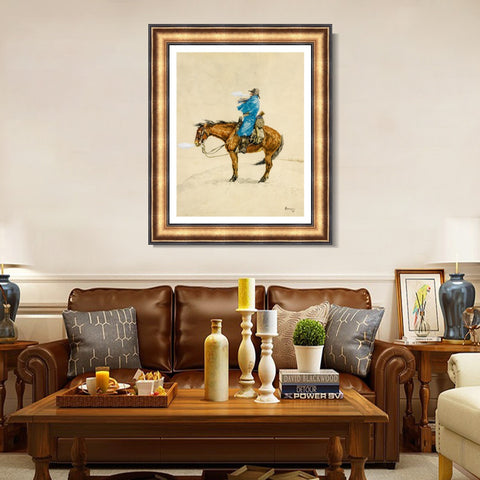 INVIN ART Framed Canvas Art Giclee Print COLD DAY ON PICKET by Frederic Remington Wall Art Living Room Home Office Decorations