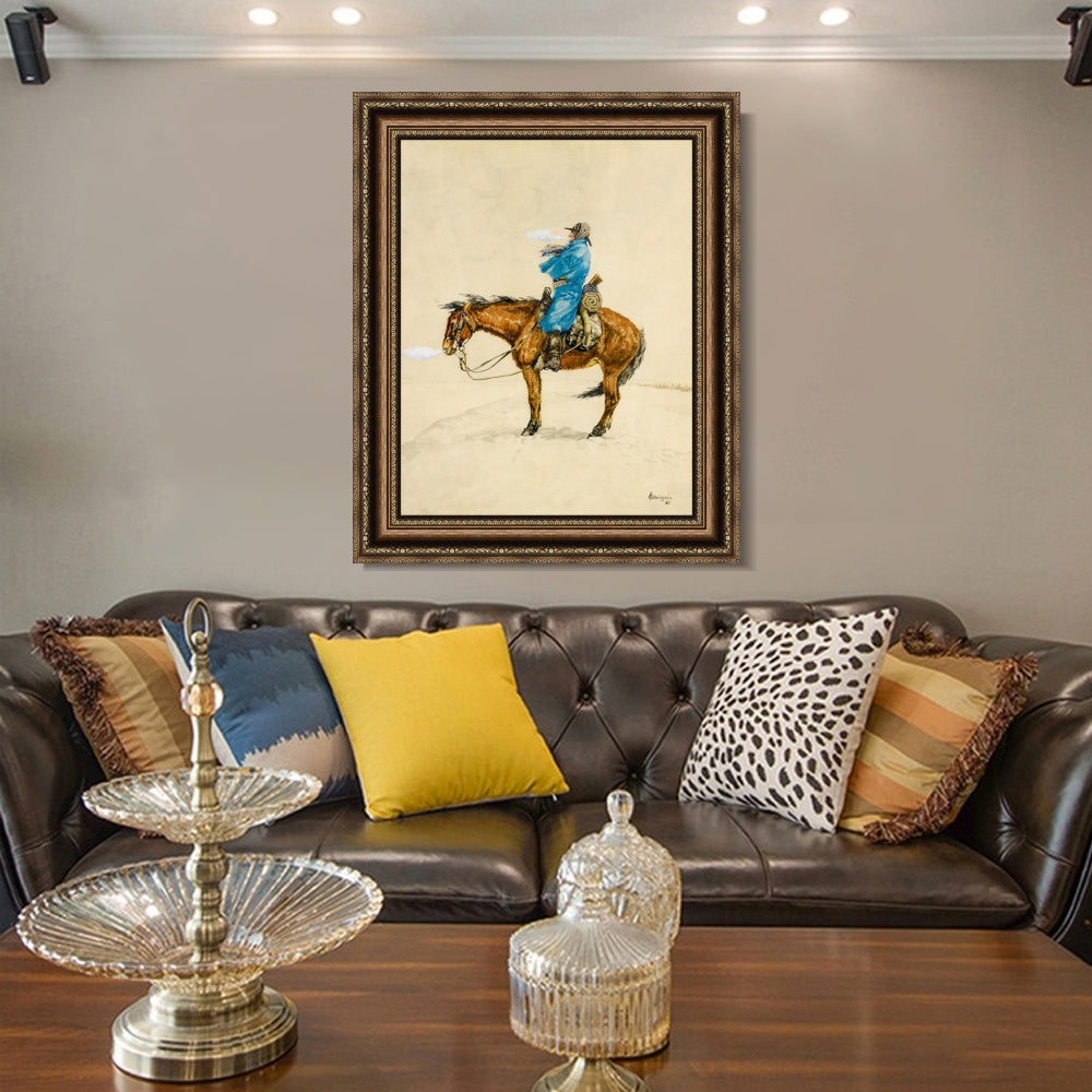 INVIN ART Framed Canvas Art Giclee Print COLD DAY ON PICKET by Frederic Remington Wall Art