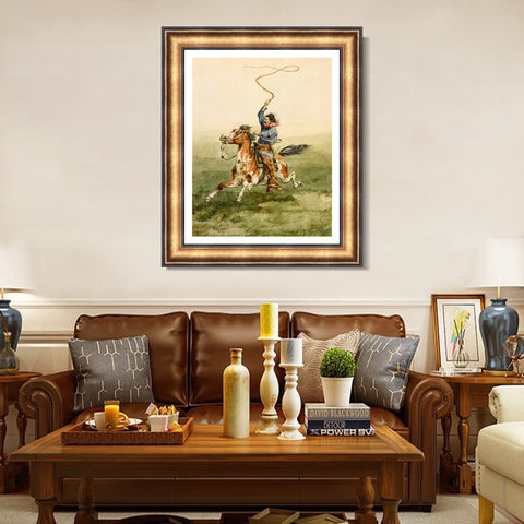 INVIN ART Framed Canvas Art Giclee Print HEADING THE DROVE by Frederic Remington Wall Art Living Room Home Office Decorations