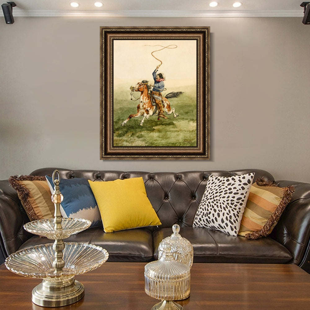 INVIN ART Framed Canvas Art Giclee Print HEADING THE DROVE by Frederic Remington Wall Art