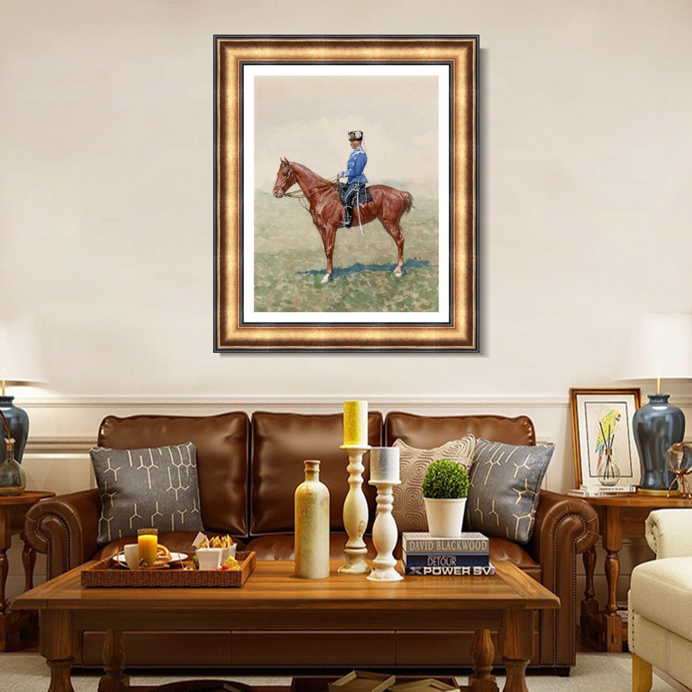 INVIN ART Framed Canvas Art Giclee Print PRUSSIAN CAVALRY OFFICER ON HORSEBACK by Frederic Remington Wall Art (Vintage Embossed Gold frame,20"x24")