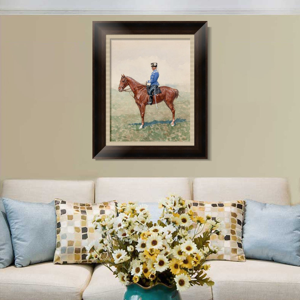 INVIN ART Framed Canvas Art Giclee Print PRUSSIAN CAVALRY OFFICER ON HORSEBACK by Frederic Remington Wall Art (Vintage Embossed Gold frame,20"x24")