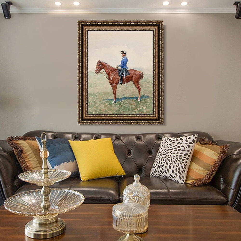 INVIN ART Framed Canvas Art Giclee Print PRUSSIAN CAVALRY OFFICER ON HORSEBACK by Frederic Remington Wall Art (Vintage Embossed Gold frame,20"x24")
