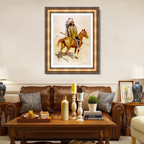 INVIN ART Framed Canvas Art Giclee Print A Sioux Chief by Frederic Remington Wall Art Living Room Home Office Decorations