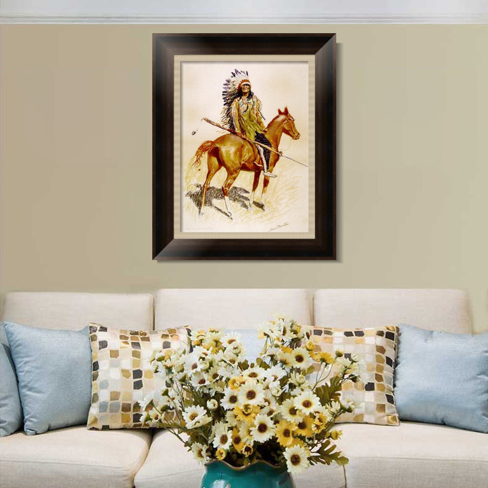 INVIN ART Framed Canvas Art Giclee Print A Sioux Chief by Frederic Remington Wall Art