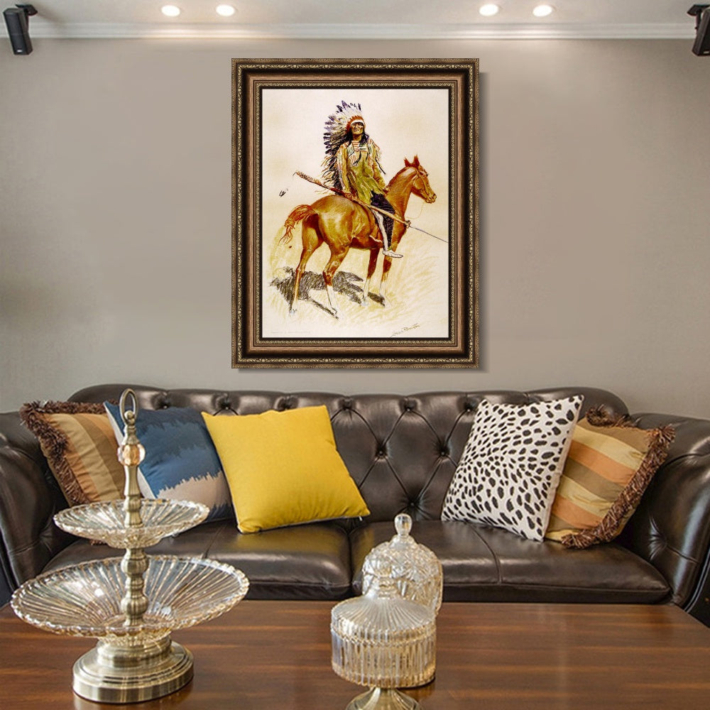 INVIN ART Framed Canvas Art Giclee Print A Sioux Chief by Frederic Remington Wall Art