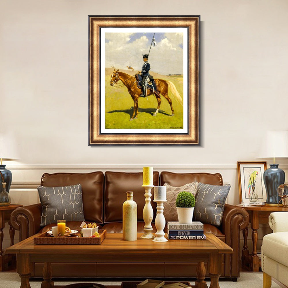 INVIN ART Framed Canvas Art Giclee Print The_Hussar by Frederic Remington Wall Art