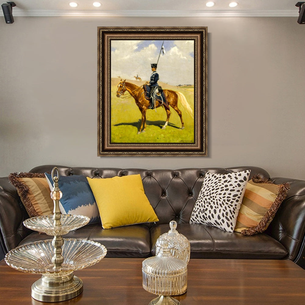 INVIN ART Framed Canvas Art Giclee Print The_Hussar by Frederic Remington Wall Art
