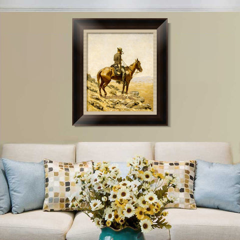 INVIN ART Framed Canvas Art Giclee Print The Lookout by Frederic Remington Wall Art Living Room Home Office Decorations