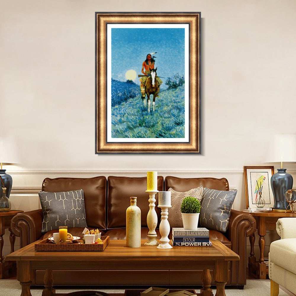 INVIN ART Framed Canvas Art Giclee Print The Outlier by Frederic Remington Wall Art