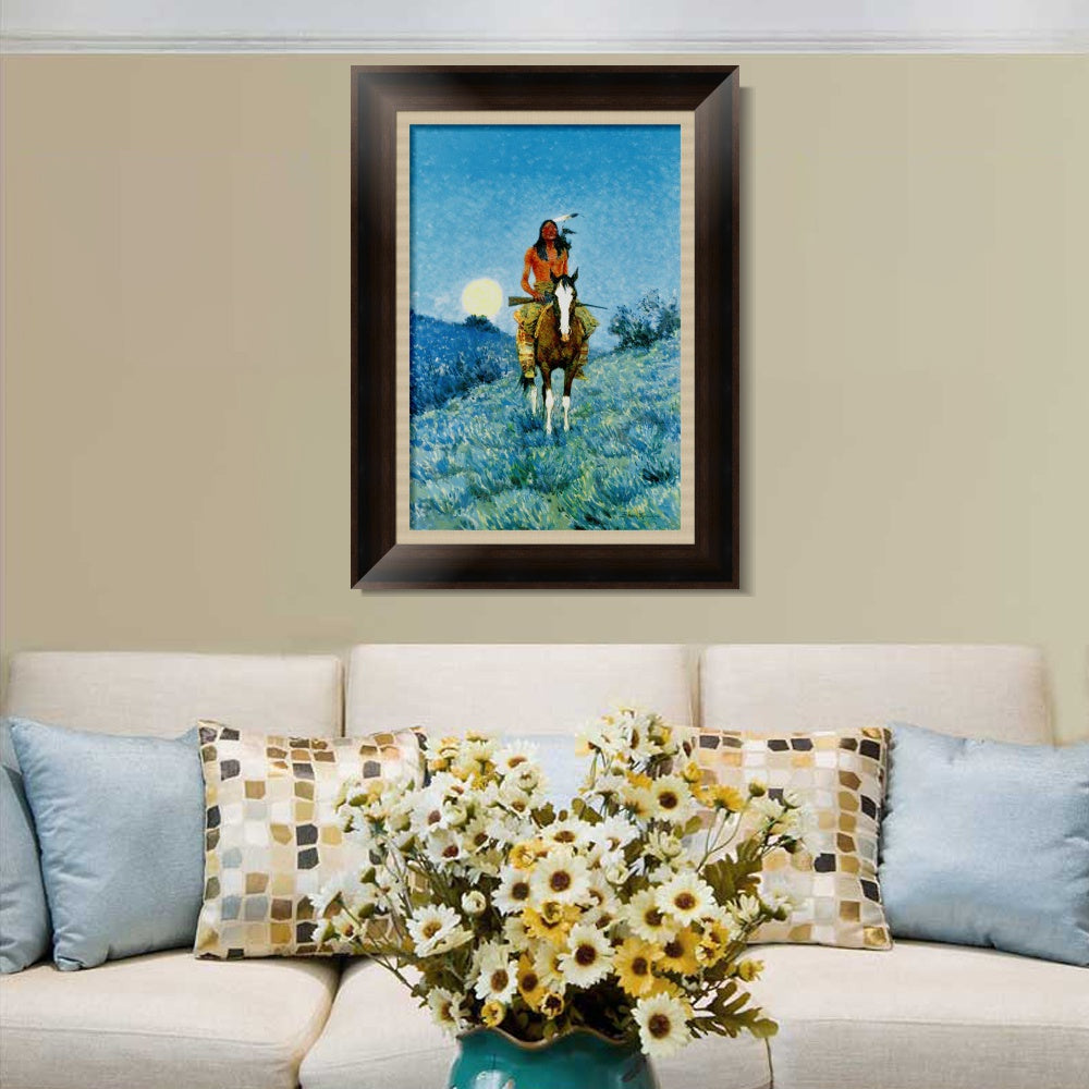 INVIN ART Framed Canvas Art Giclee Print The Outlier by Frederic Remington Wall Art