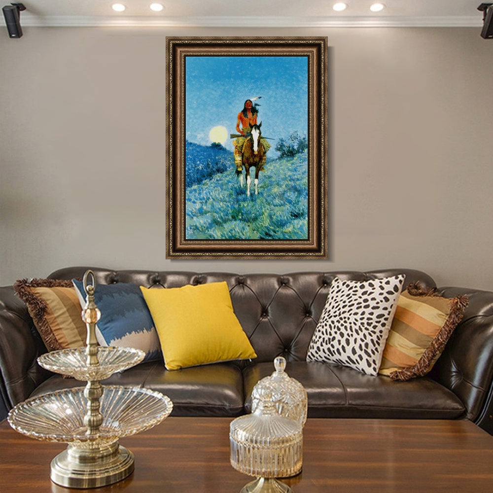 INVIN ART Framed Canvas Art Giclee Print The Outlier by Frederic Remington Wall Art