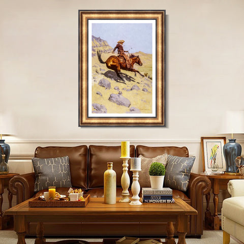 INVIN ART Framed Canvas Art Giclee Print The Cowboy, 1902 by Frederic Remington Wall Art Living Room Home Office Decorations