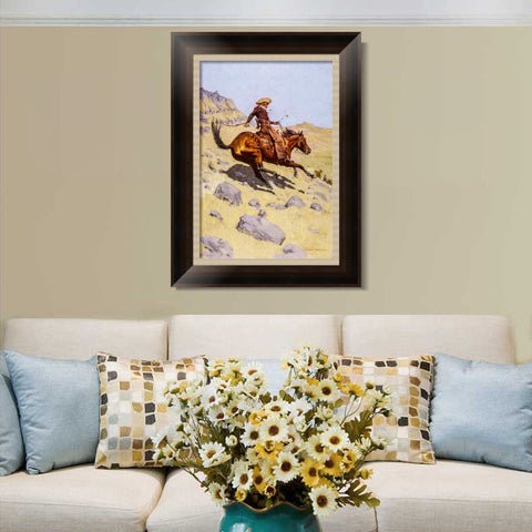 INVIN ART Framed Canvas Art Giclee Print The Cowboy, 1902 by Frederic Remington Wall Art Living Room Home Office Decorations