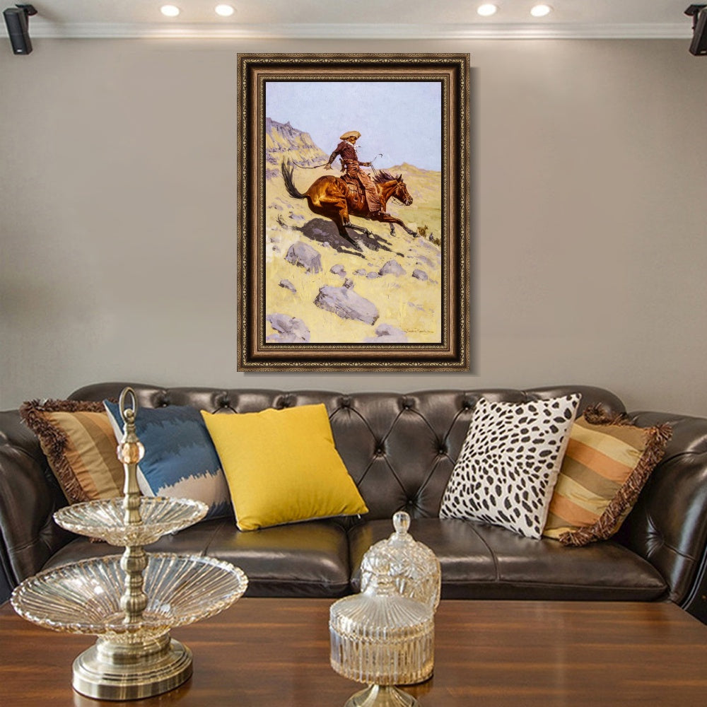 INVIN ART Framed Canvas Art Giclee Print The Cowboy, 1902 by Frederic Remington Wall Art