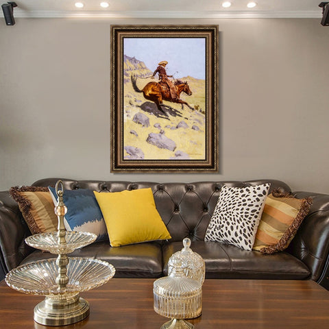 INVIN ART Framed Canvas Art Giclee Print The Cowboy, 1902 by Frederic Remington Wall Art Living Room Home Office Decorations