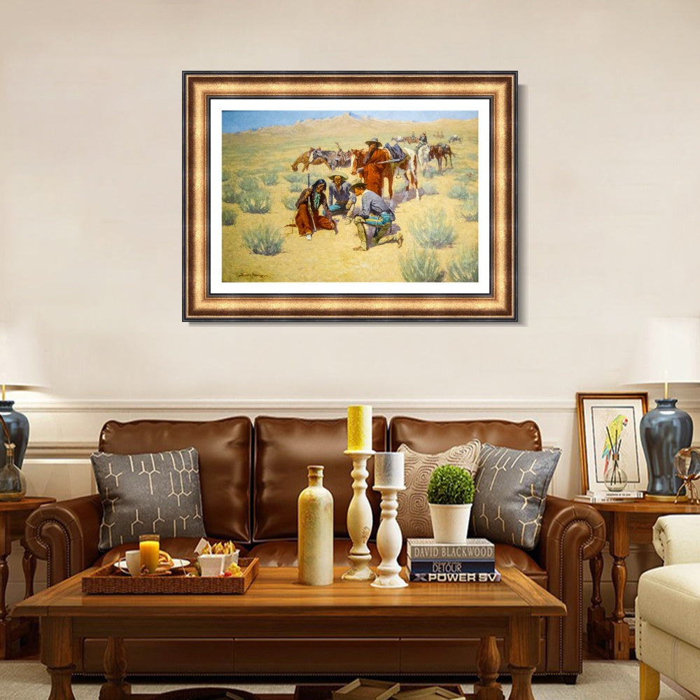 INVIN ART Framed Canvas Art Giclee Print A Map in the Sand by Frederic Remington Wall Art
