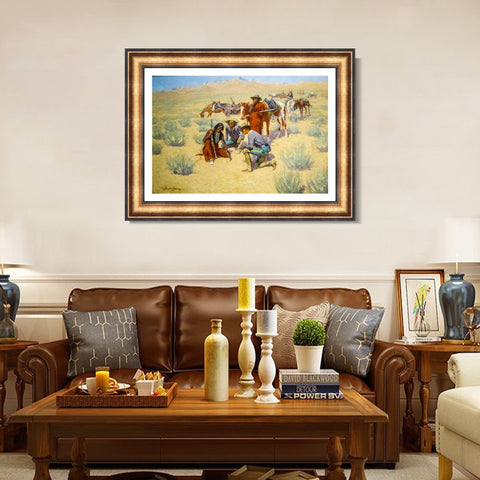 INVIN ART Framed Canvas Art Giclee Print A Map in the Sand by Frederic Remington Wall Art Living Room Home Office Decorations